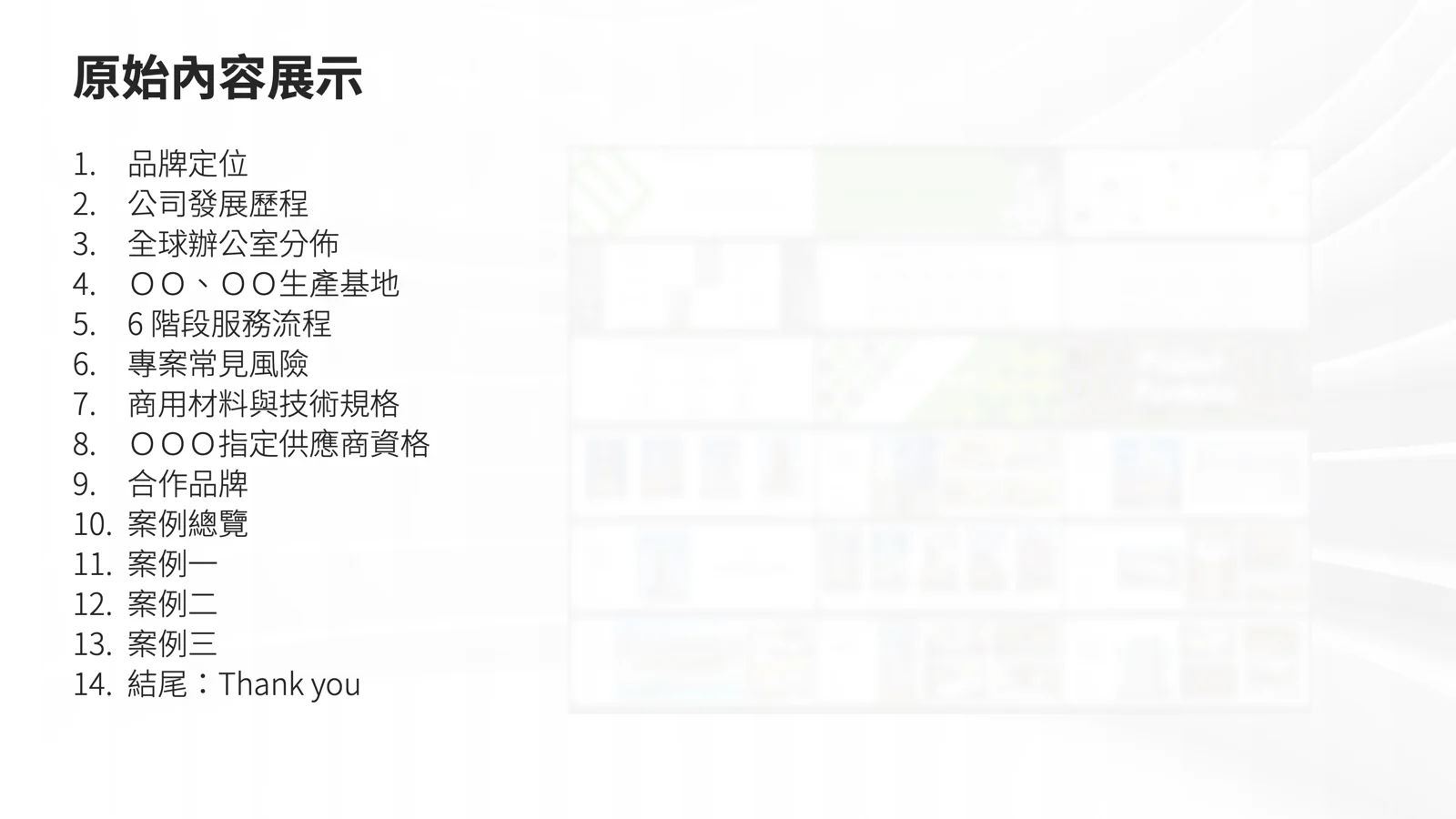 展示原始內容，請客戶站在決策者的角度思考有什麼問題。