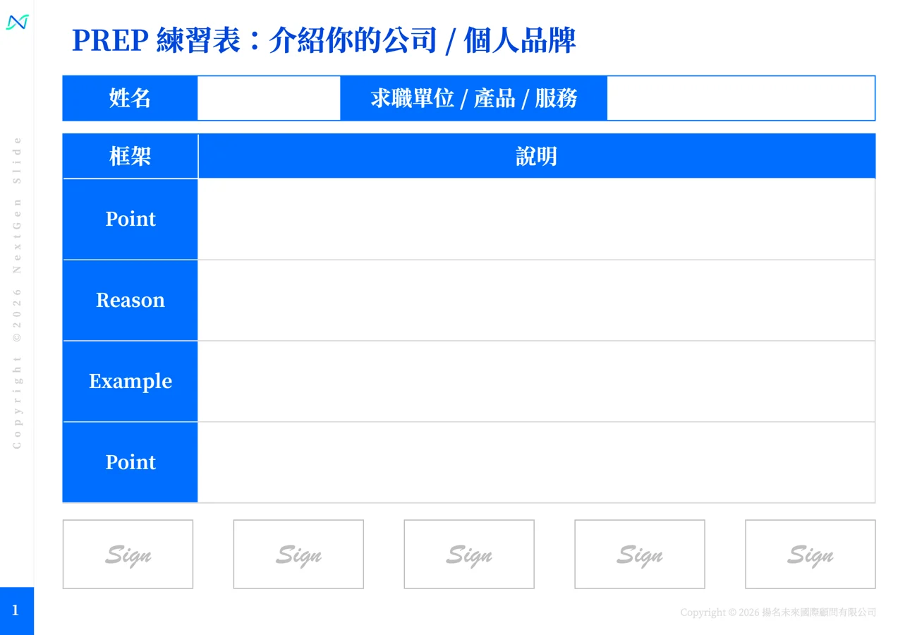 PREP 職場結構化表達課堂學習單